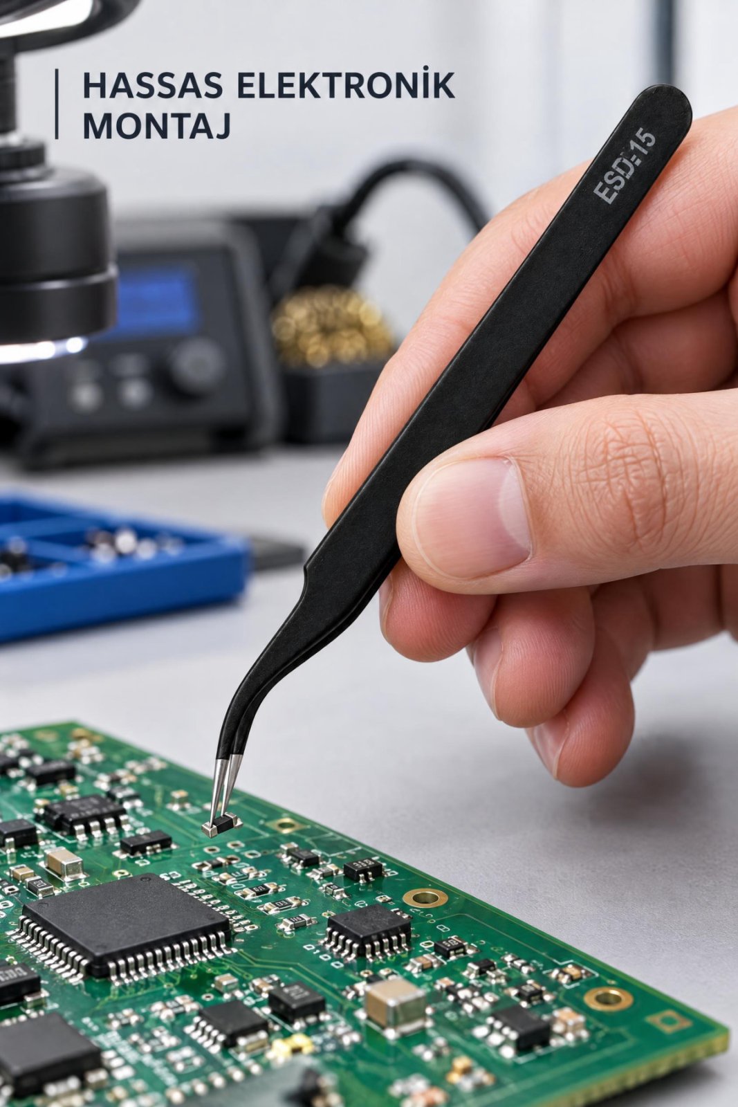 ESD-15 Hassas Cımbız – Kavisli Uçlu Elektronik Tamir ve Montaj Cımbızı - görsel 3