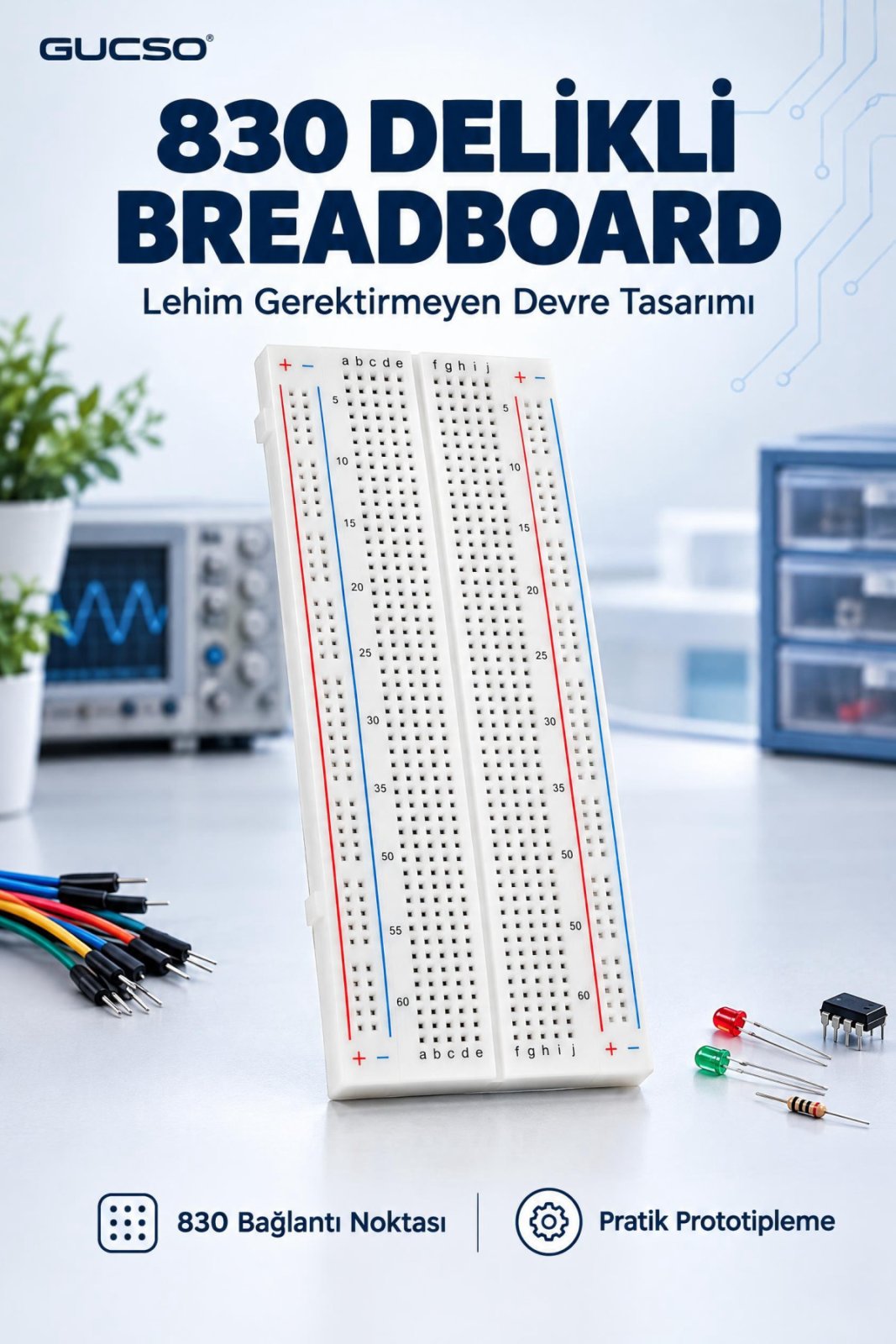 830 Delikli Büyük Boy Breadboard, Lehim Gerektirmeyen Prototip Devre Tahtası, Elektronik Deney Kartı