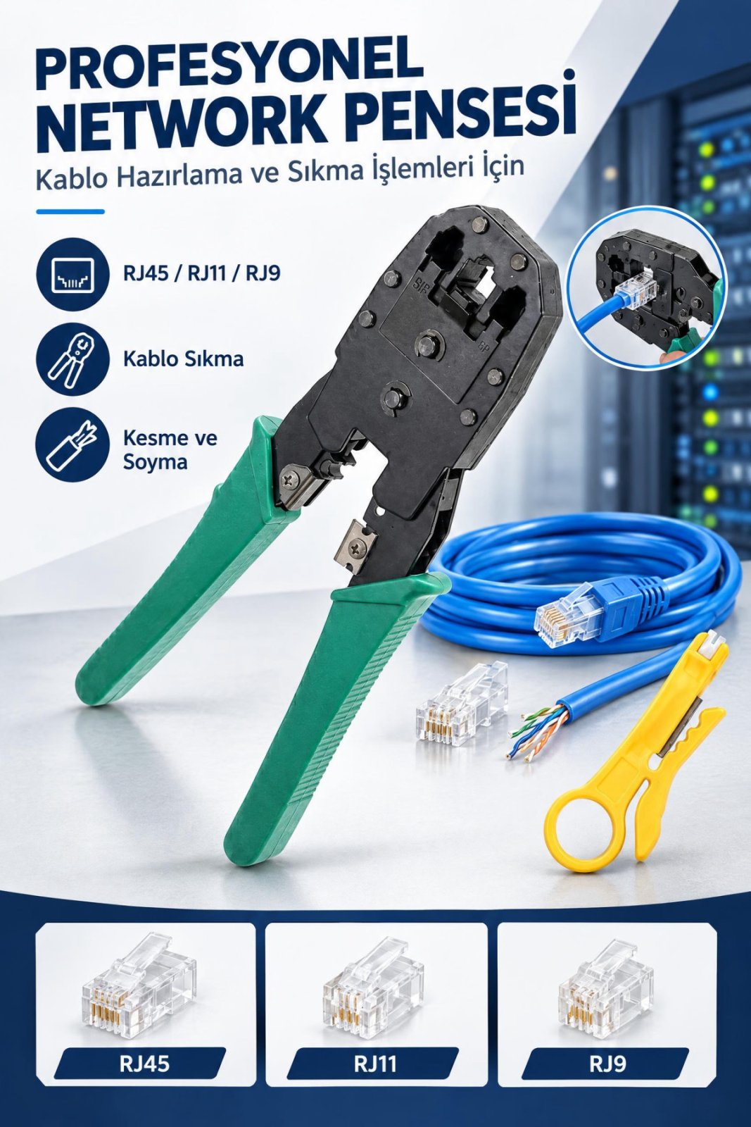 Profesyonel RJ45 RJ11 RJ9 Network Pensesi | CAT5 CAT6 Ethernet Kablo Sıkma, Kesme ve Soyma Aparatı