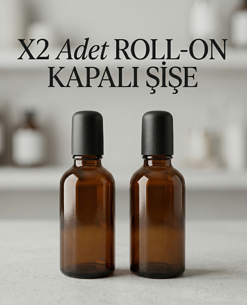 2'li 50 ml Amber Cam Roll, Siyah Kapaklı, Bilyeli Roll On Şişesi Esans Parfüm Yağ Şişesi 50 cc