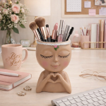 Kız Başlıklı Fırçalık, Makyaj Masası Organizeri, Kız Figürlü Fırçalık, Dekoratif Makyaj Fırçalık,  Şık Kalemlik, Makyaj Masanıza Renk Katacak Kız Figürlü Fırçalık