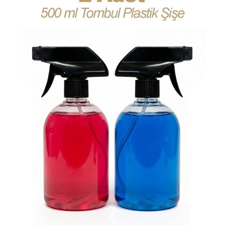 2'li Set, 500 ml Tombul Plastik Sprey Şişe, Kolonya Dezenfektan Temizlik Spreyi Şişesi