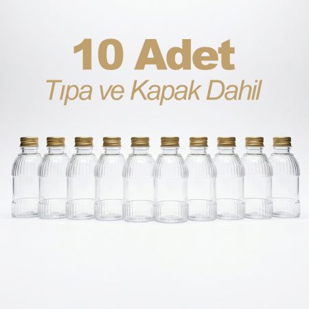10'lu Set Mandalina Model PET Şişe Metal Gold Kapaklı Damlalıklı, Kolonya Şişesi Parfüm Şişesi 50 cc